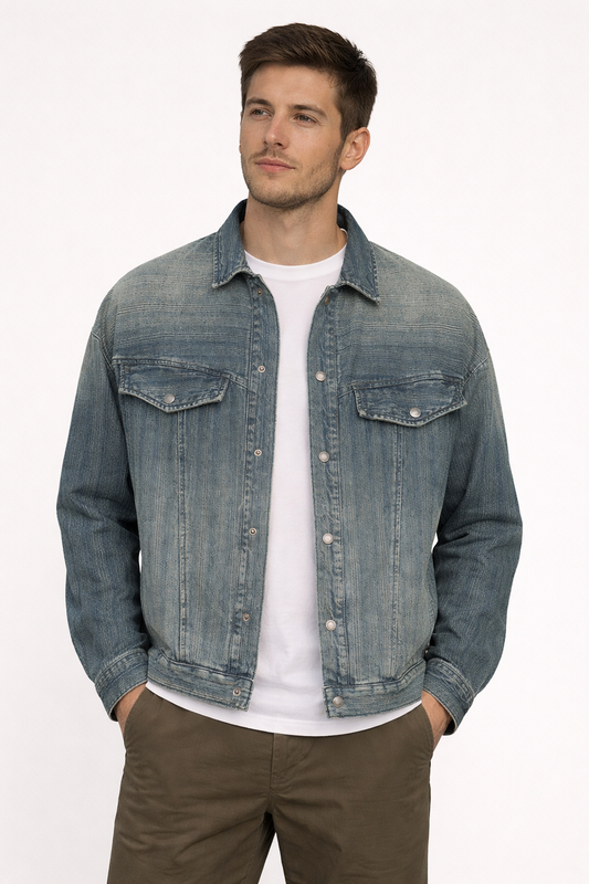 Men’s Faded Blue Denim Jacket for Street Wear