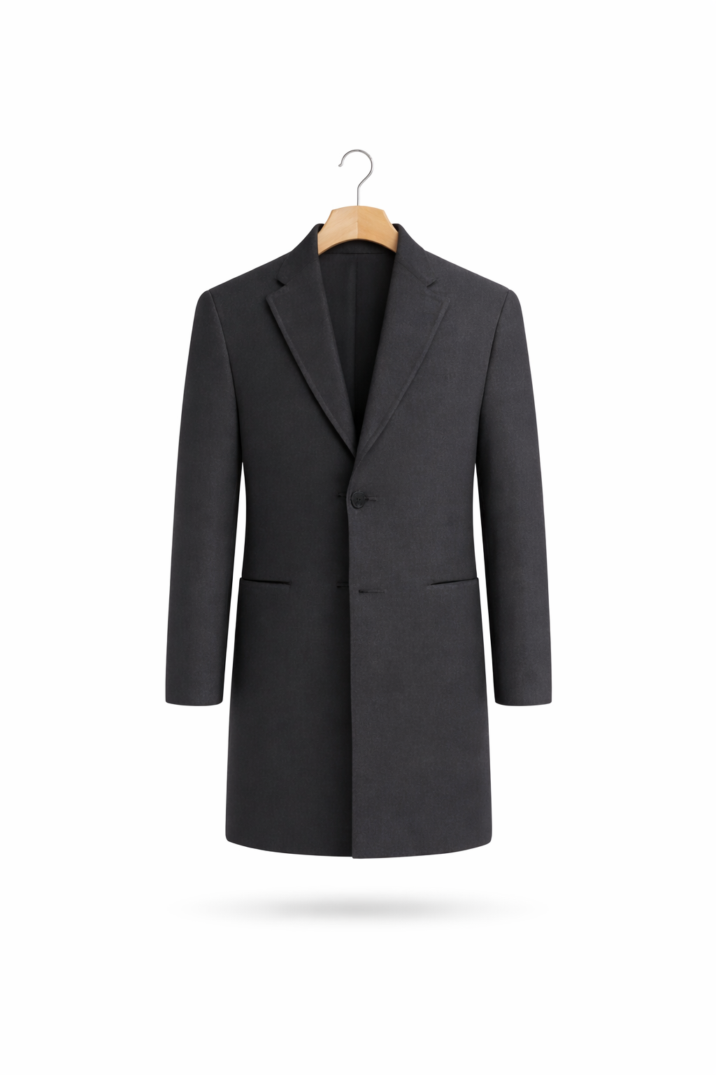 Men’s Structured Long Overcoat with Clean Notched Collar