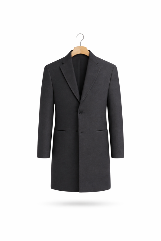 Men’s Structured Long Overcoat with Clean Notched Collar