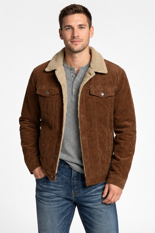 Men’s Corduroy Style Jacket with Sherpa Style Inner Lining