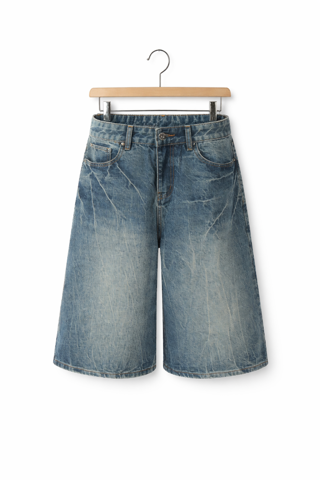 Washed Wide Leg Denim Shorts