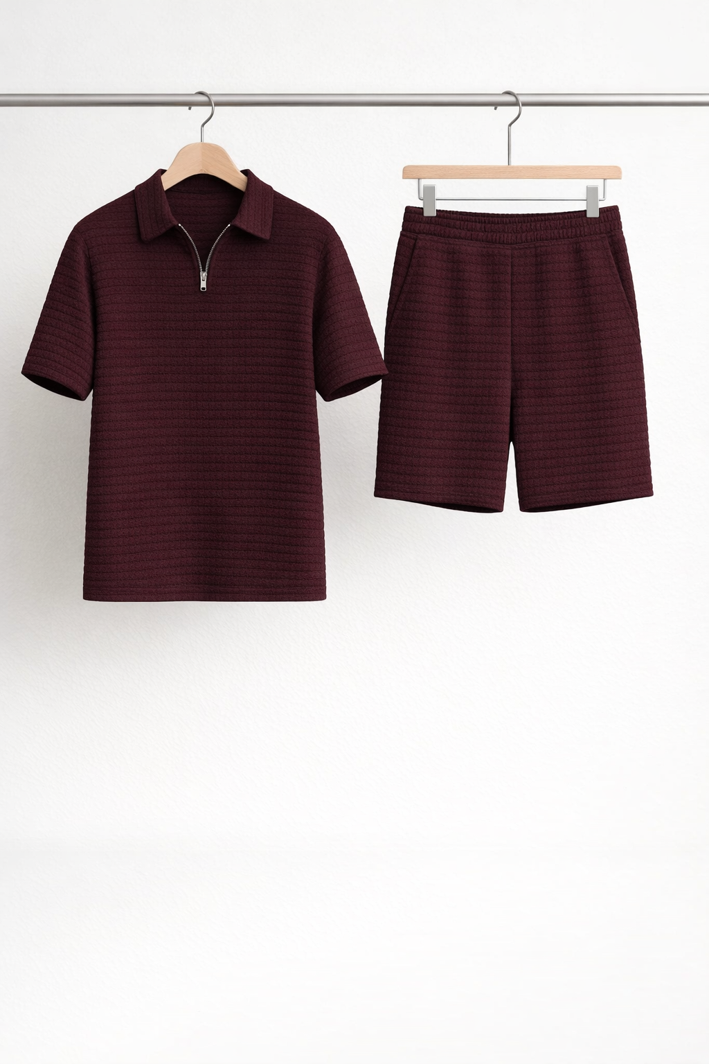 Grid Knit Cotton Monochromatic Short Set