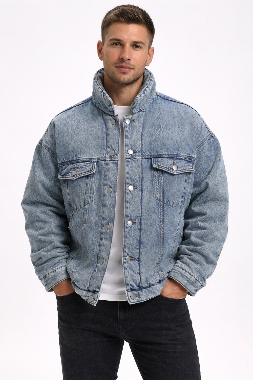 Washed And Worn Mixed Cotton Loose Thickened Denim Jacket