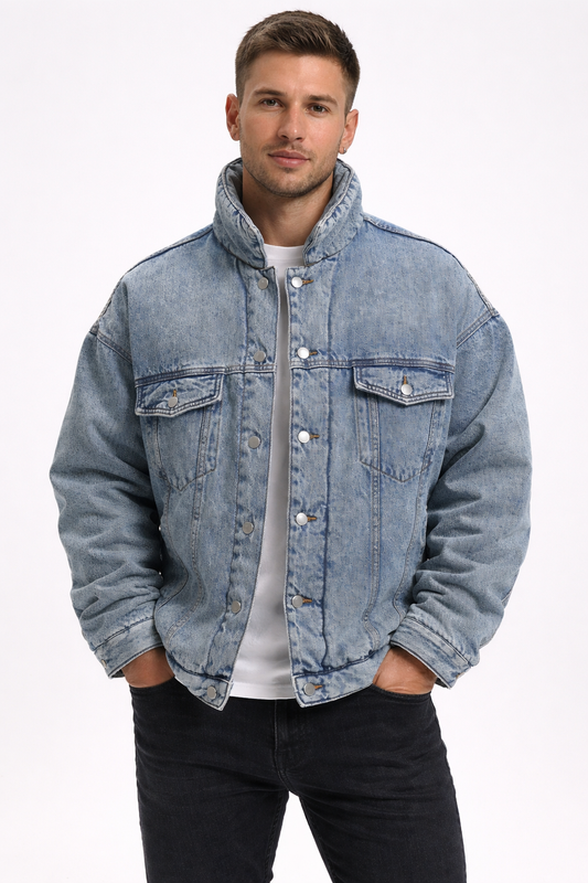Washed And Worn Mixed Cotton Loose Thickened Denim Jacket