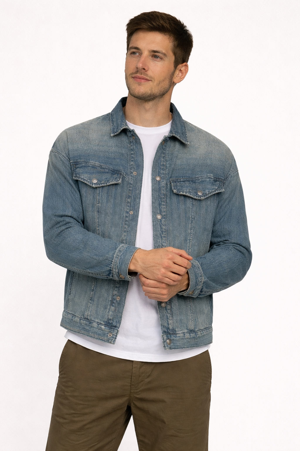 Men’s Faded Blue Denim Jacket for Street Wear