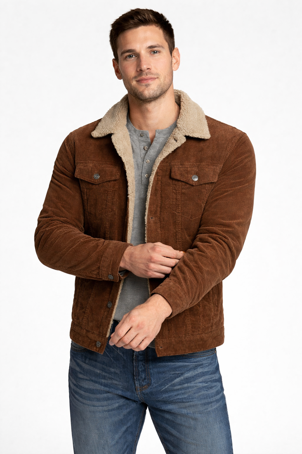 Men’s Corduroy Style Jacket with Sherpa Style Inner Lining