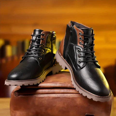 Men’s Rugged Lace-Up Ankle Boots With Structured Leather Finish