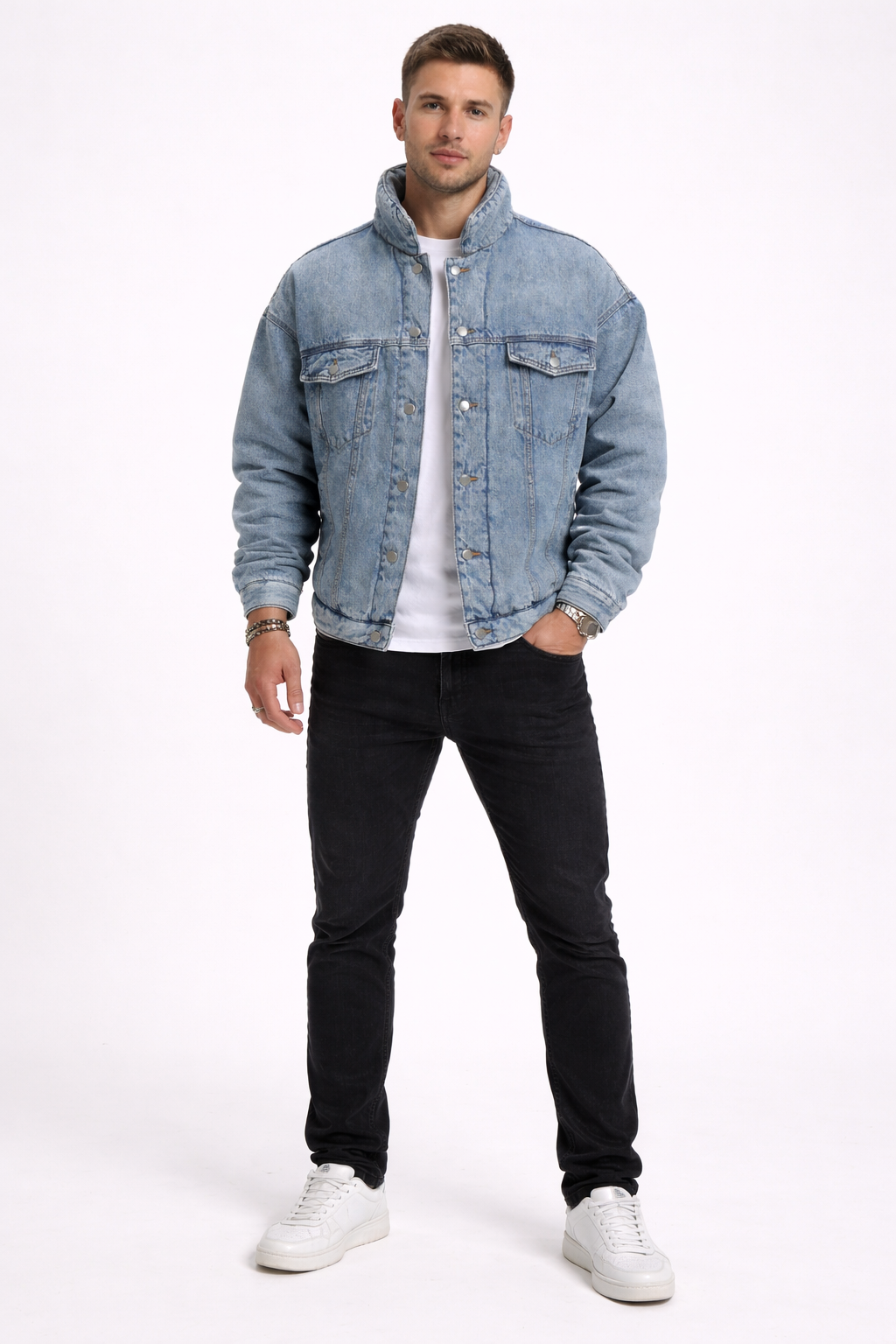 Washed And Worn Mixed Cotton Loose Thickened Denim Jacket