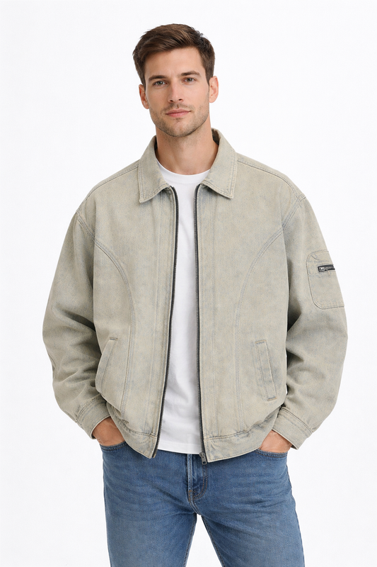 Men’s Zip Front Washed Denim Jacket