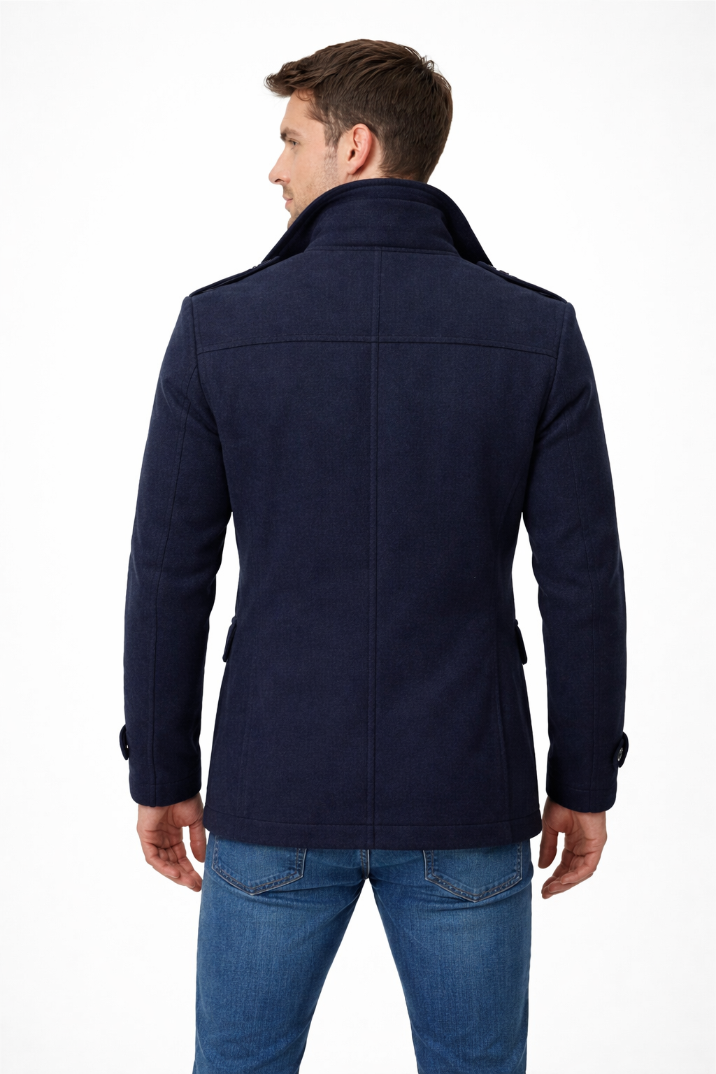 Men’s Wool Zip-Front Stand Collar City Jacket with Layered Inner Panel