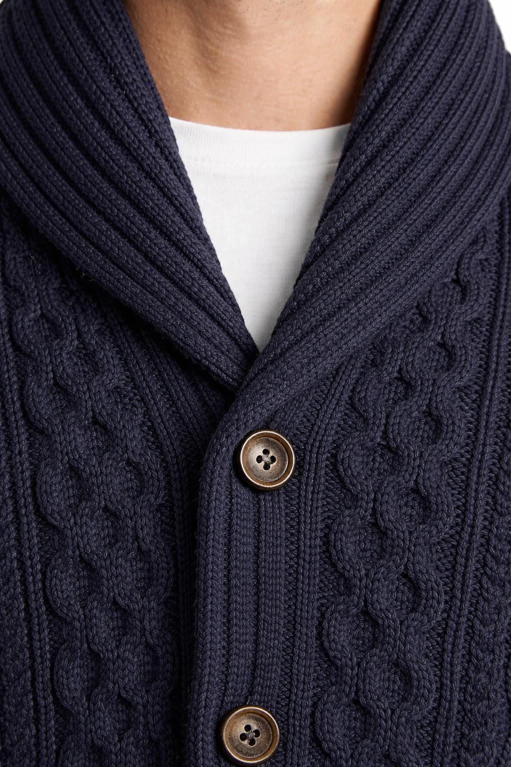 Men’s Cable Knit Cardigan Sweater with Shawl Collar Button Front