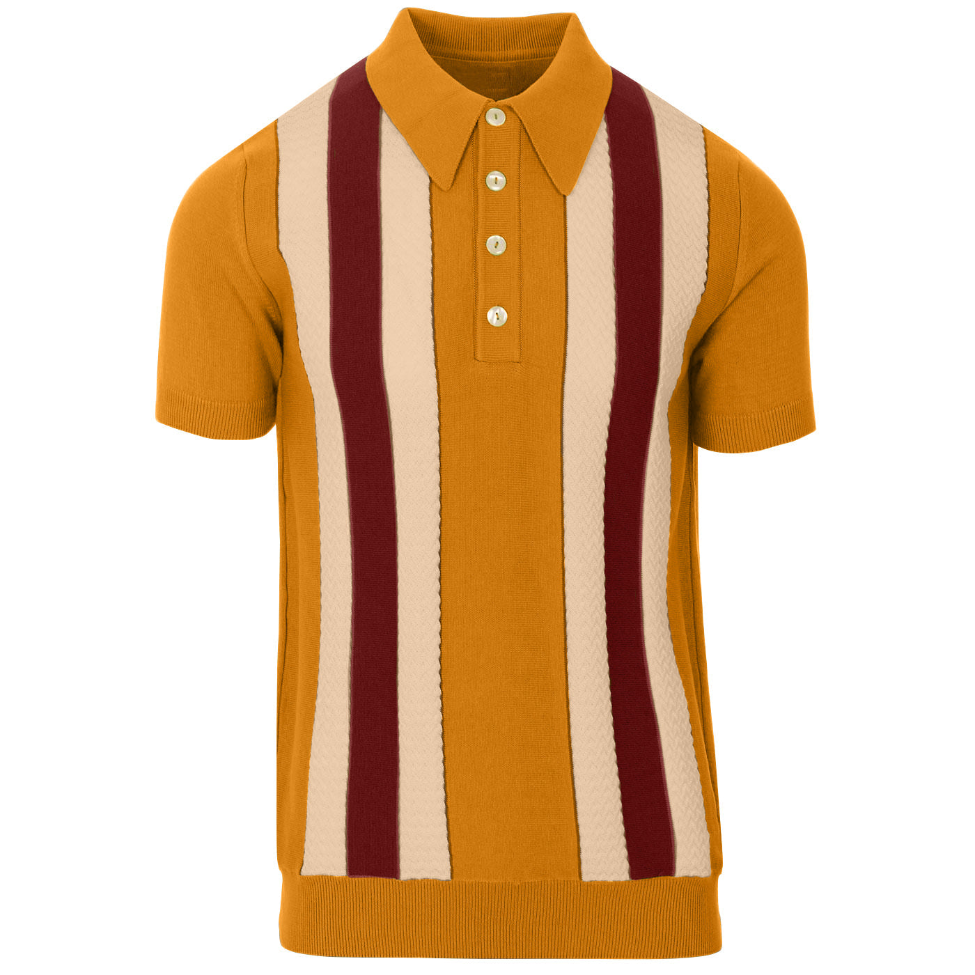 Retro Knit Vertical Stripe Polo Shirt – Short Sleeve Button Collar