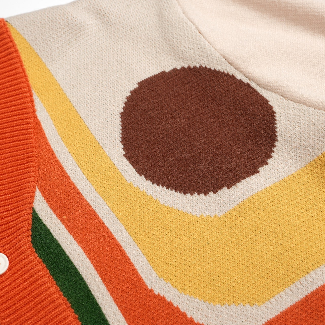 Men’s Cream Knit Button Front Cardigan With Graphic Pattern