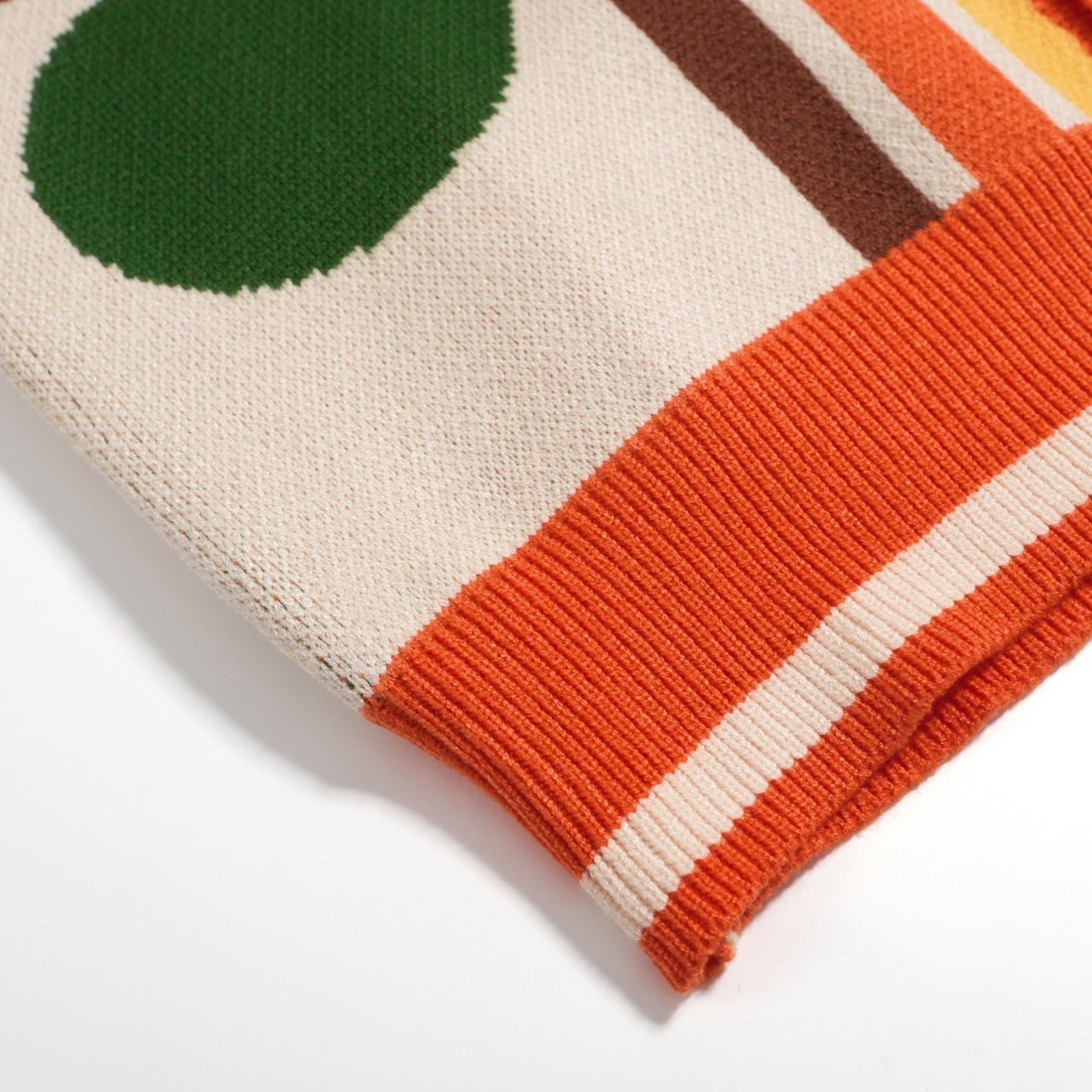 Men’s Cream Knit Button Front Cardigan With Graphic Pattern