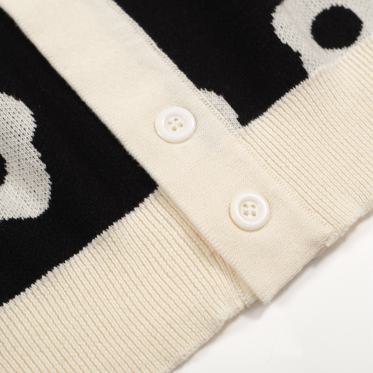 Men’s Black Knit Short Sleeve Polo Shirt With Abstract Floral Pattern