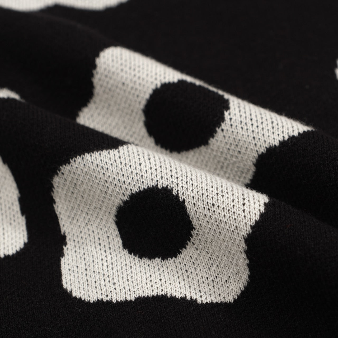 Men’s Black Knit Short Sleeve Polo Shirt With Abstract Floral Pattern