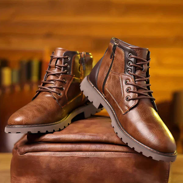 Men’s Rugged Lace-Up Ankle Boots With Structured Leather Finish