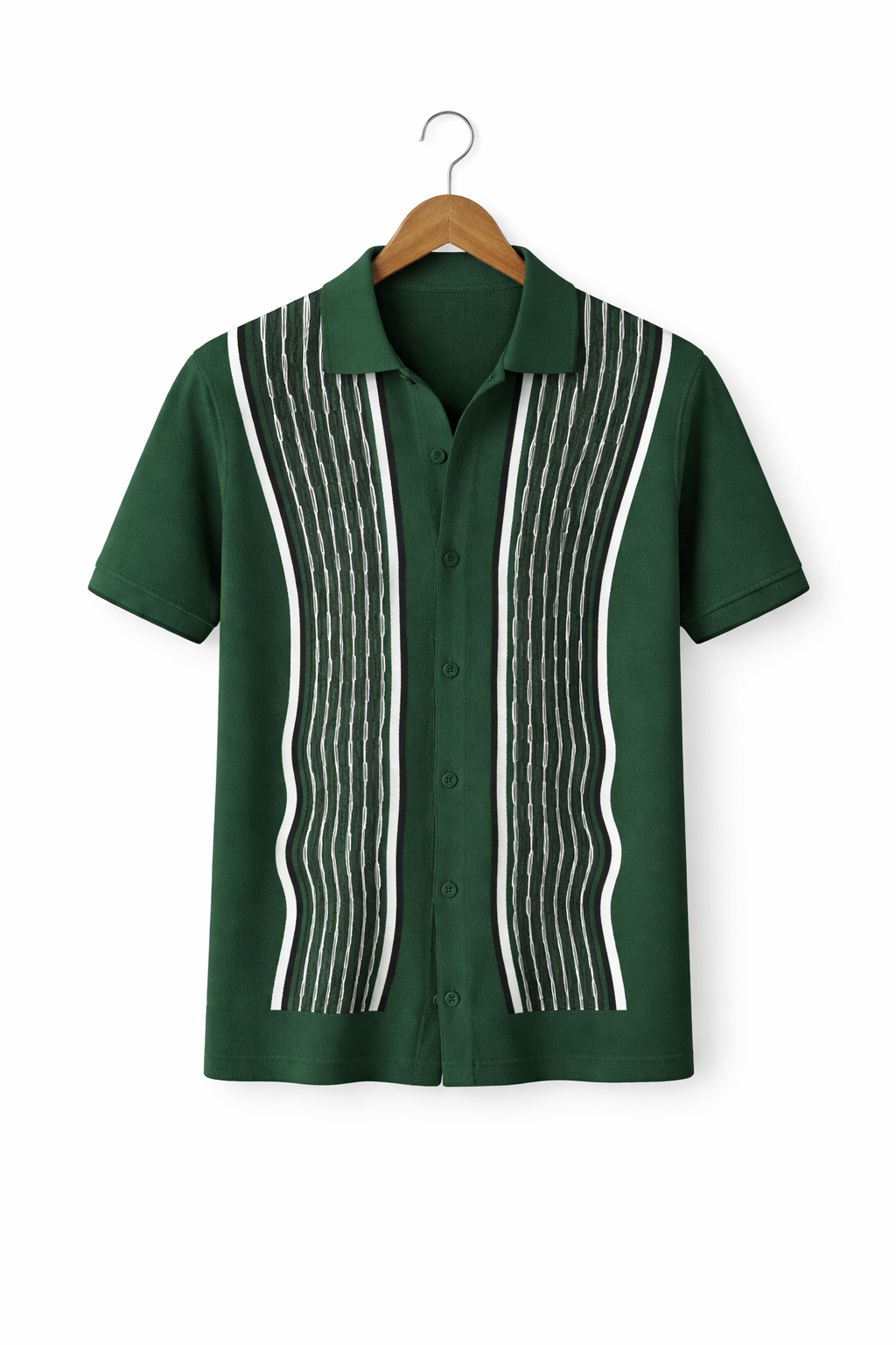 Vertical Stripe Textured Knit Button Shirt