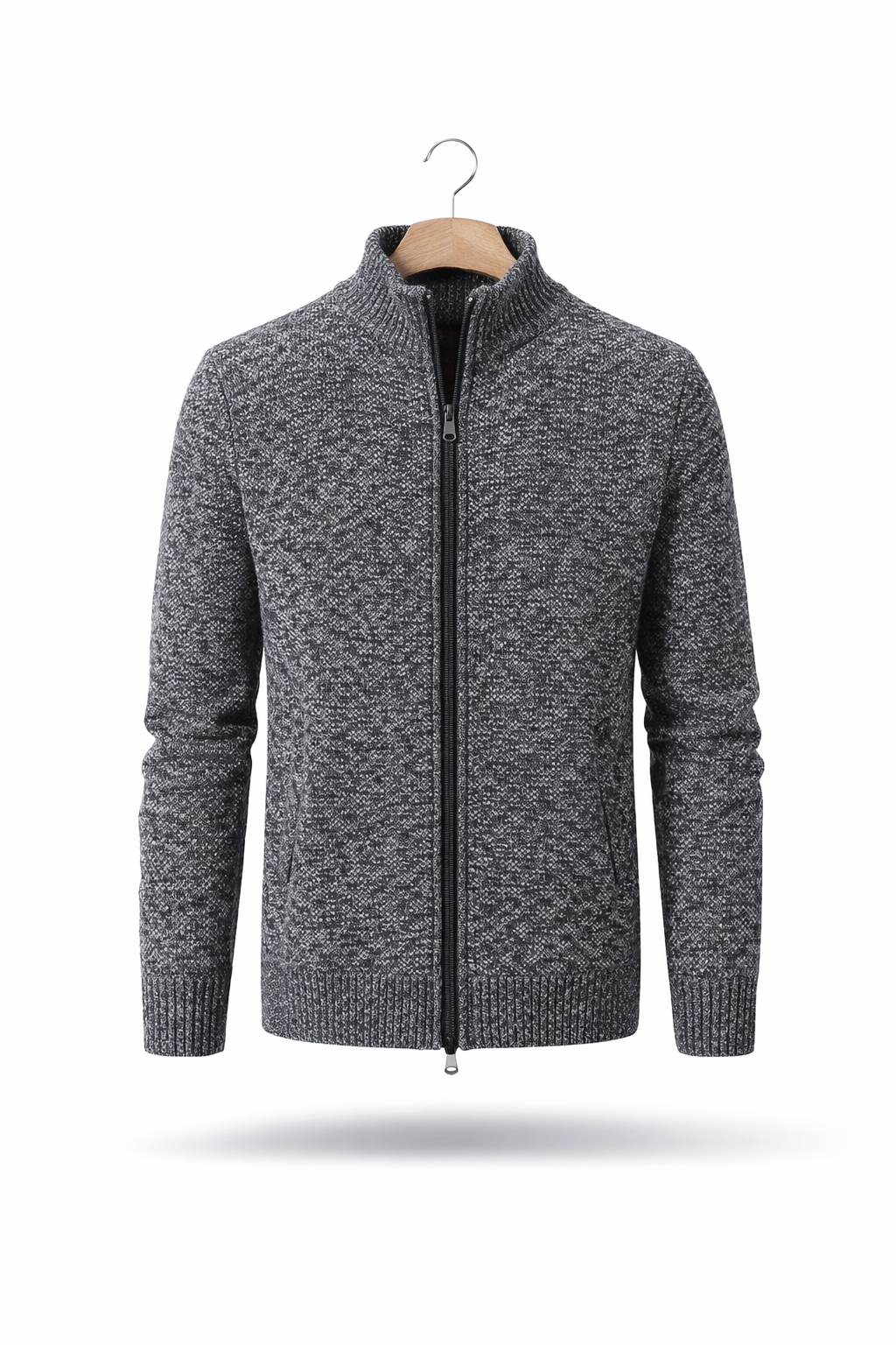 Textured Knit Zip-Up Stand Collar Jacket