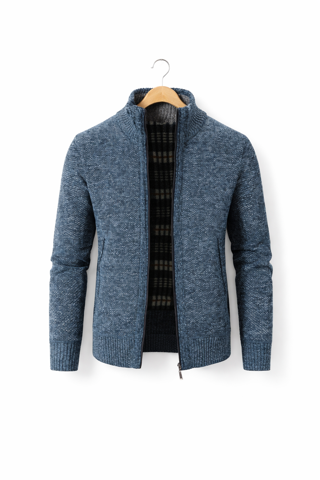 Textured Knit Zip-Up Stand Collar Jacket