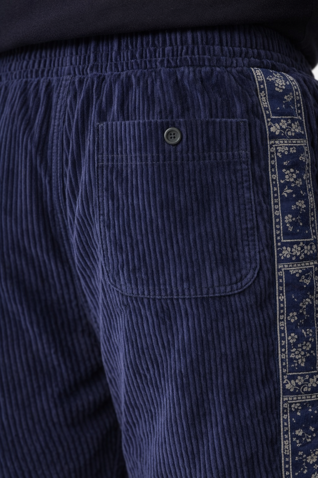 Textured Corduroy Drawstring Trousers with Pattern Panel
