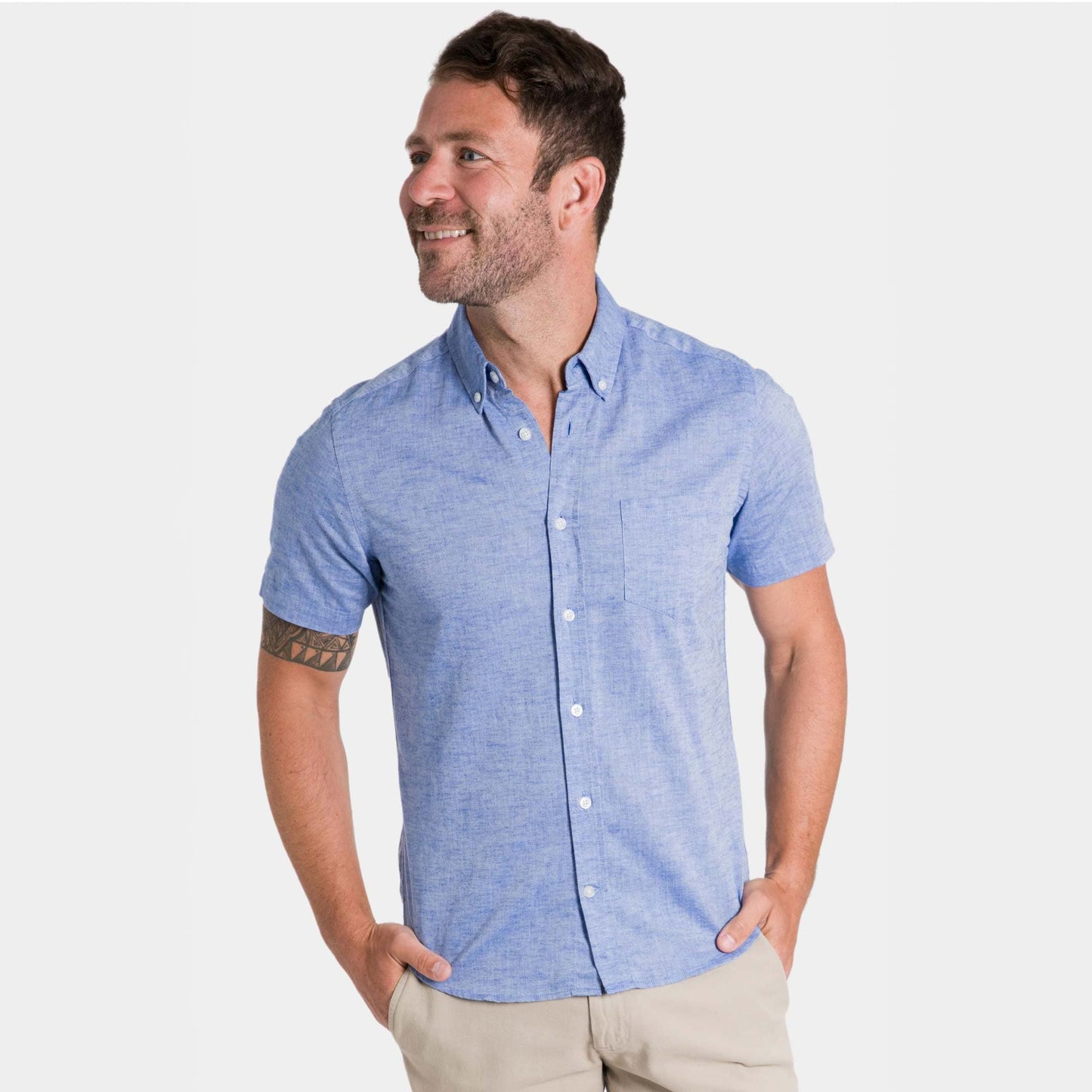 Short Sleeve Light Blue Button Shirt