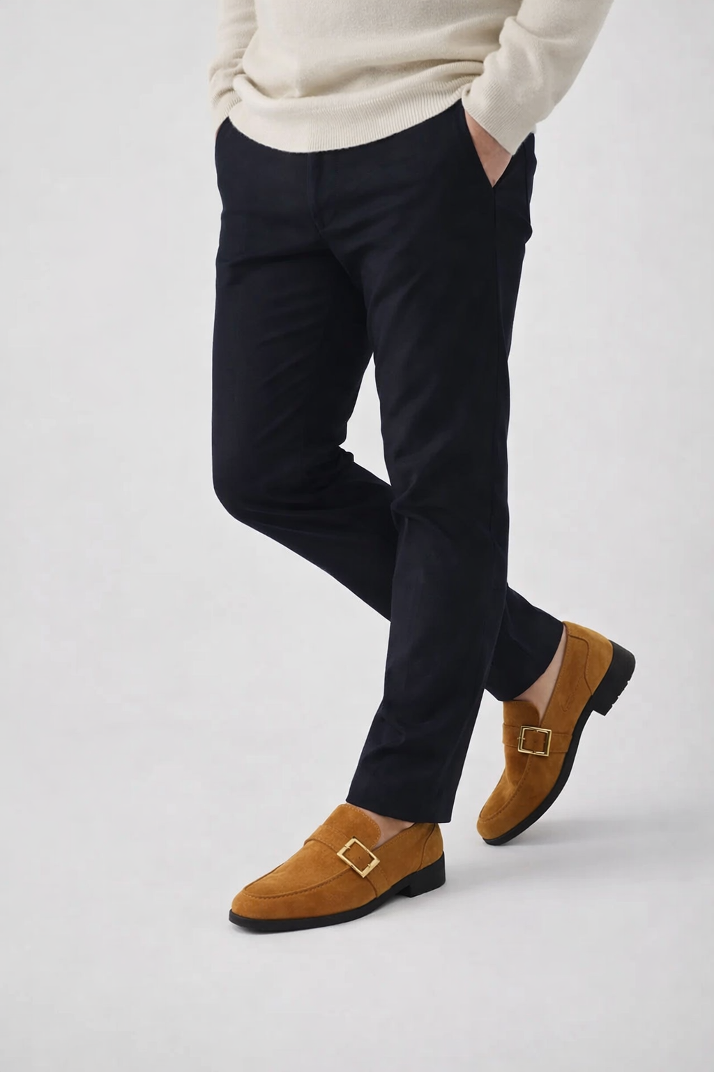 Suede Buckle Strap Dress Loafers