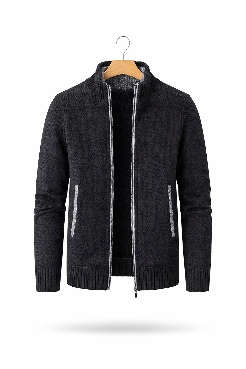 Textured Knit Zip-Up Stand Collar Jacket
