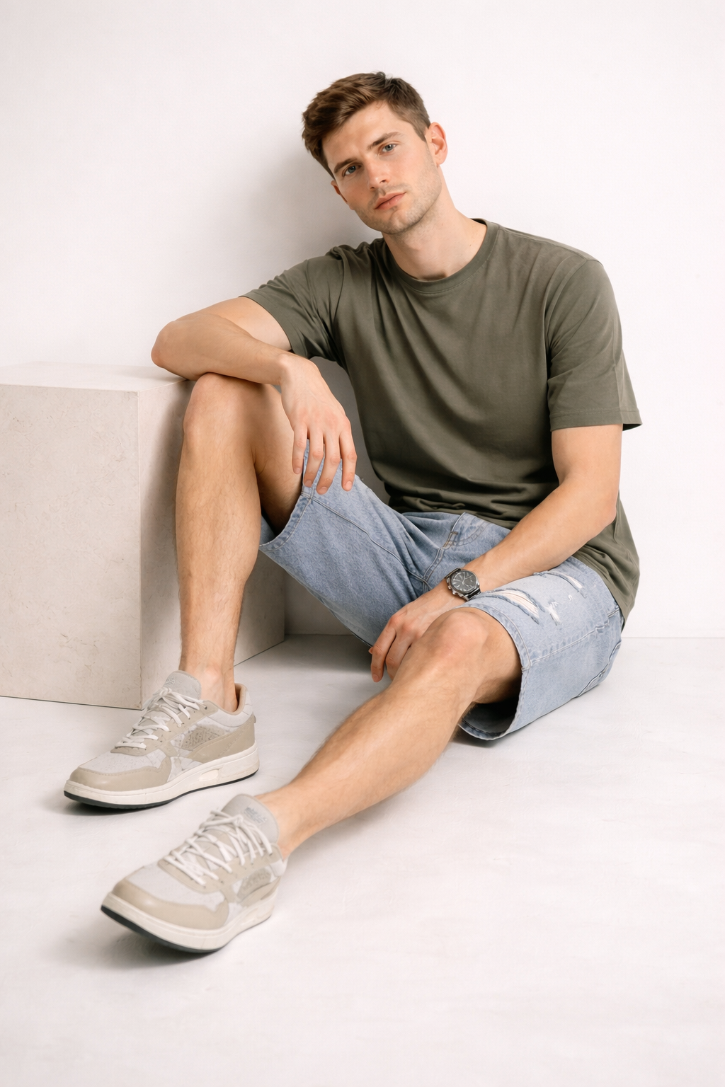 Distressed Light Wash Denim Shorts