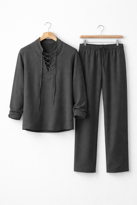 Lace Front Textured Shirt and Trousers Set