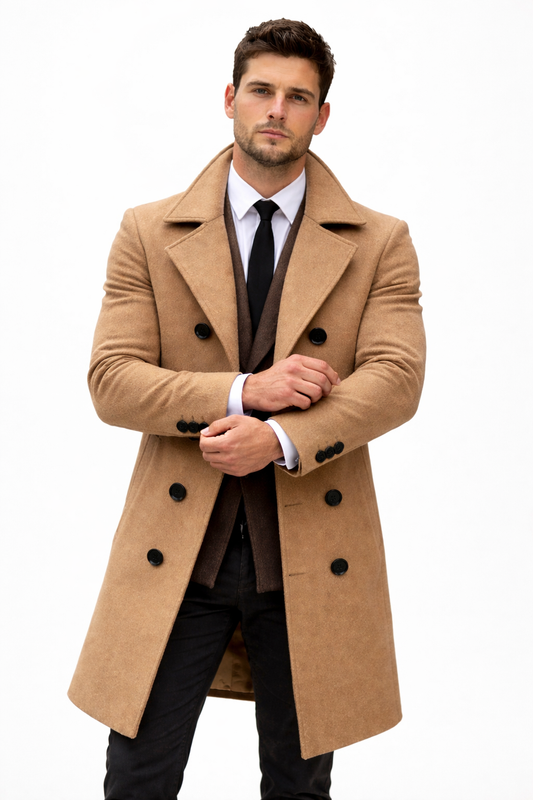 Men’s Wool Double Button City Overcoat for Office and Urban Wear