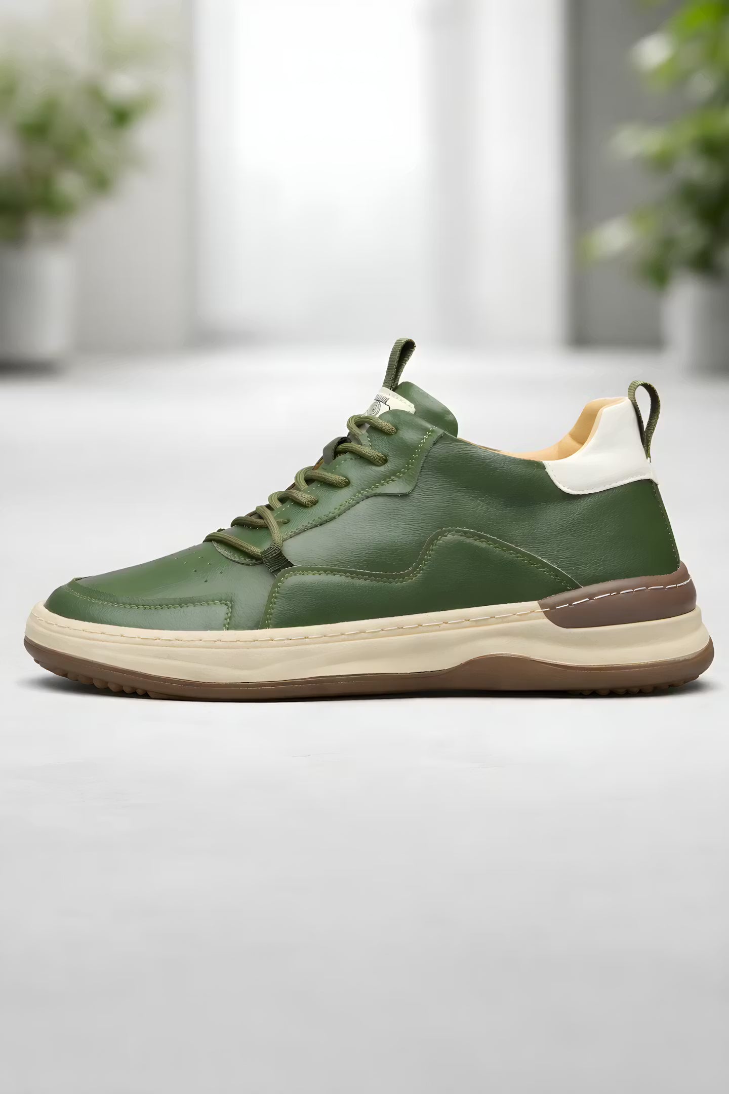 Italian Leather Panel Lace-Up Sneakers