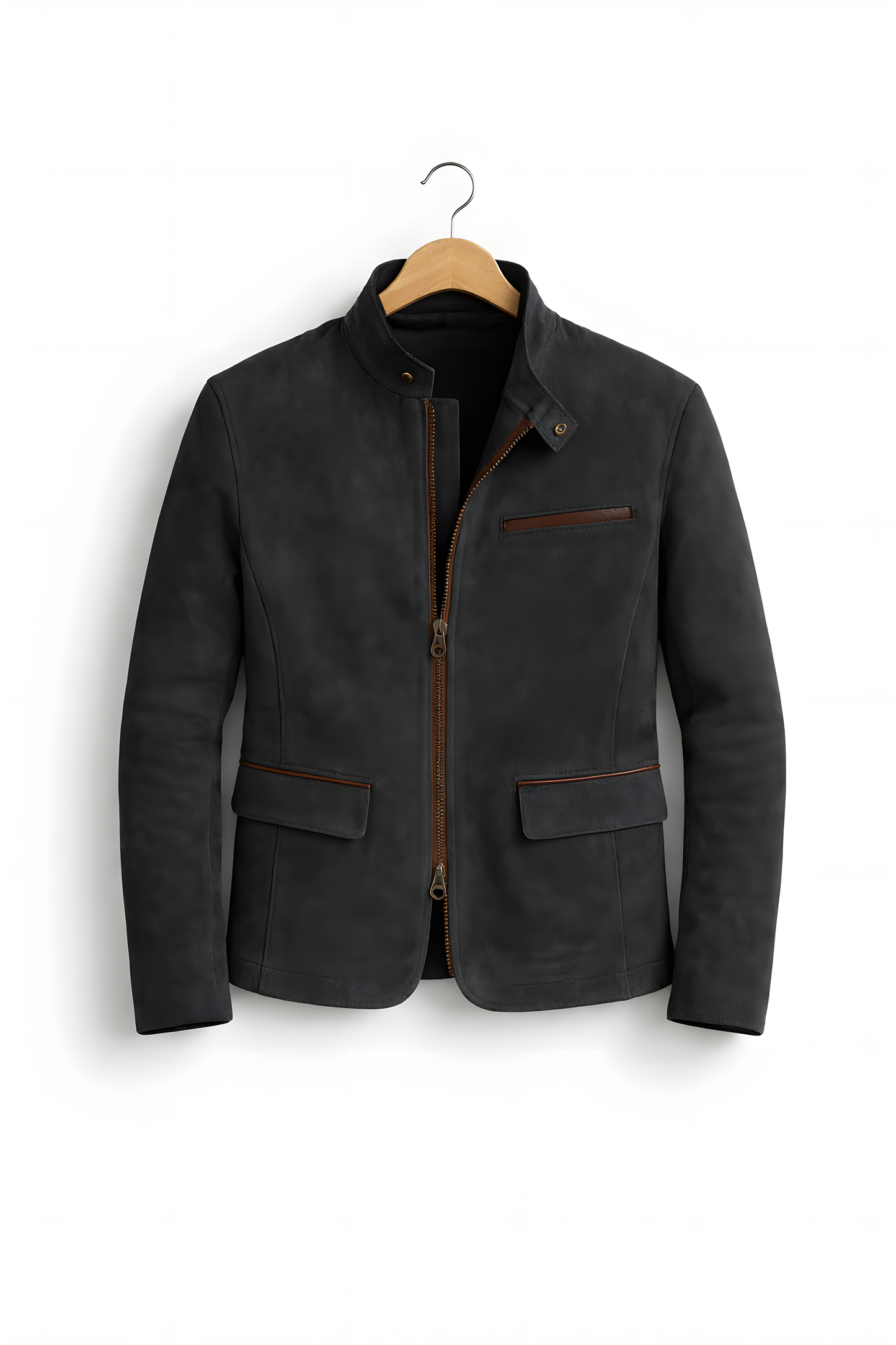 Suede Stand Collar Utility Jacket