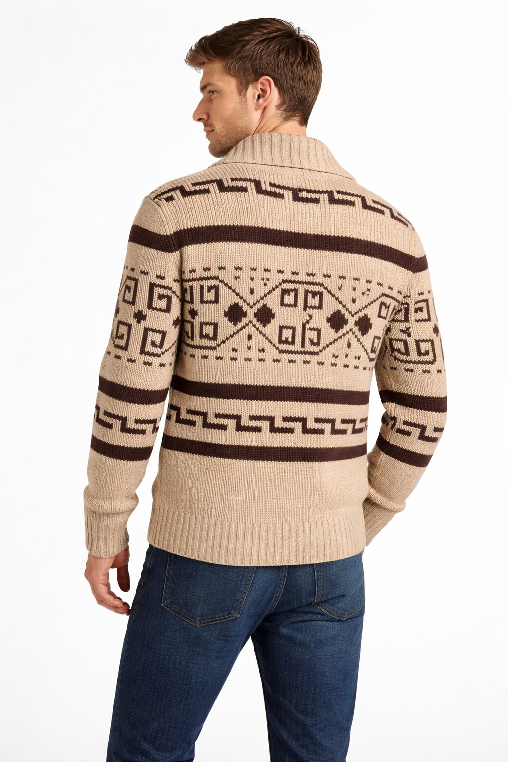 Men’s Pattern Knit Zip Cardigan Sweater with Textured Yarn Design