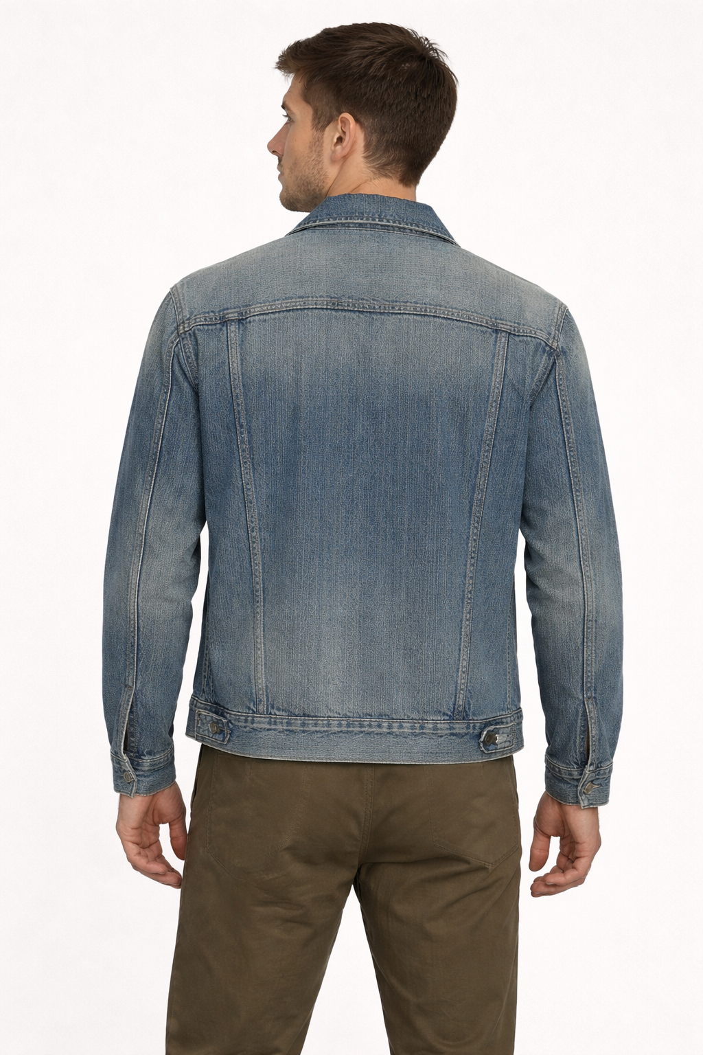 Men’s Faded Blue Denim Jacket for Street Wear