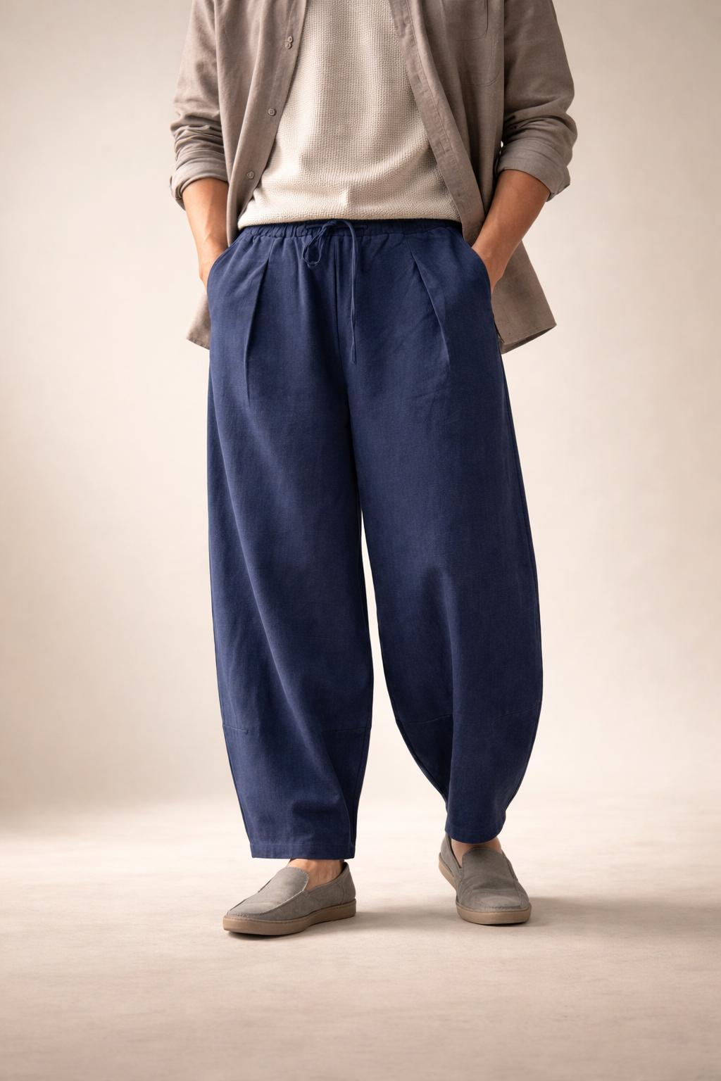 Men’s Home Lounge Pants with Drawstring Waist and Wide Leg
