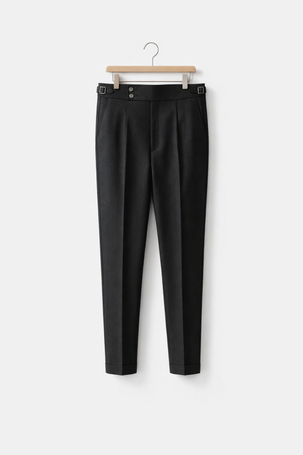 Waffle Texture High-Waist Pleated Trousers