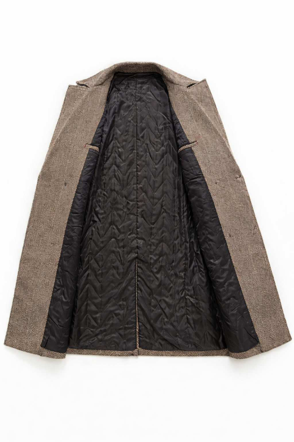 Men’s Wool Herringbone City Coat with Notched Collar
