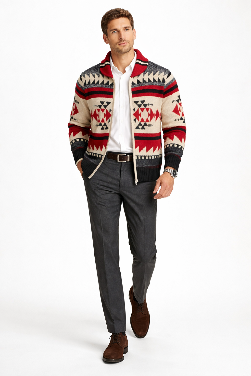 Men’s Heritage Pattern Zip Cardigan
