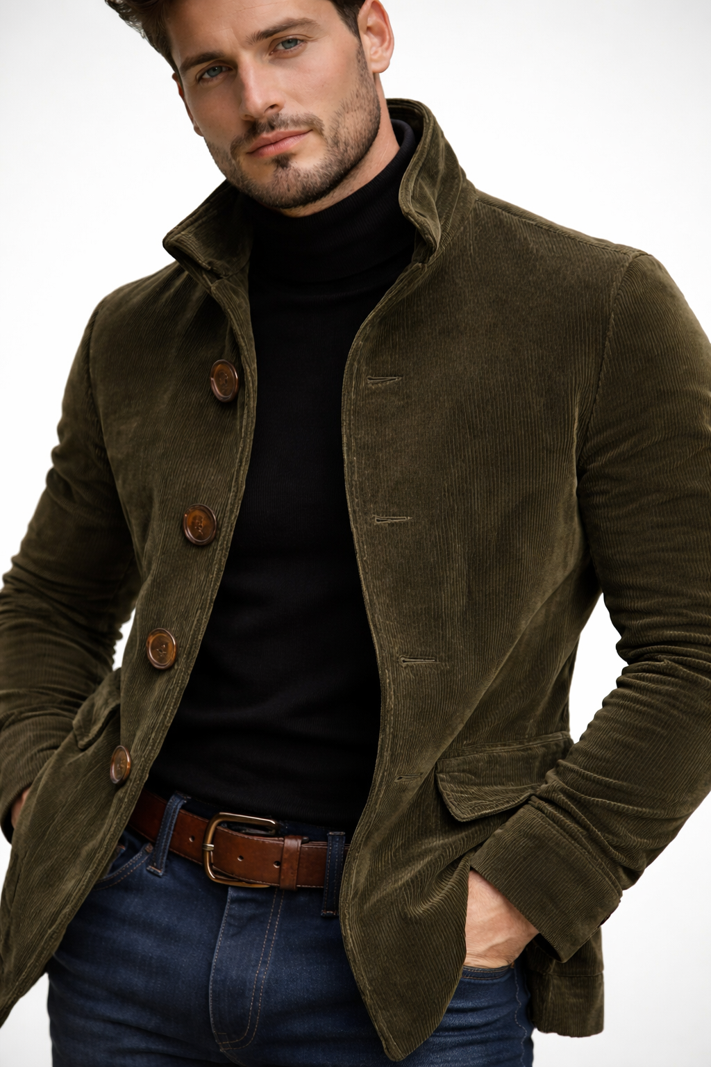 Corduroy jack met hoge kraag