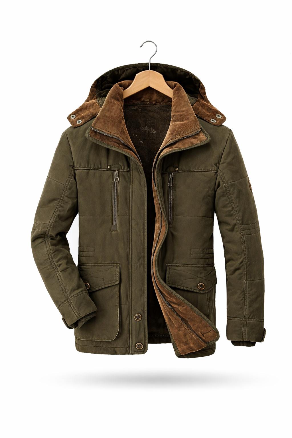 Men’s Hooded Utility Jacket with Lined Interior for Cold Weather