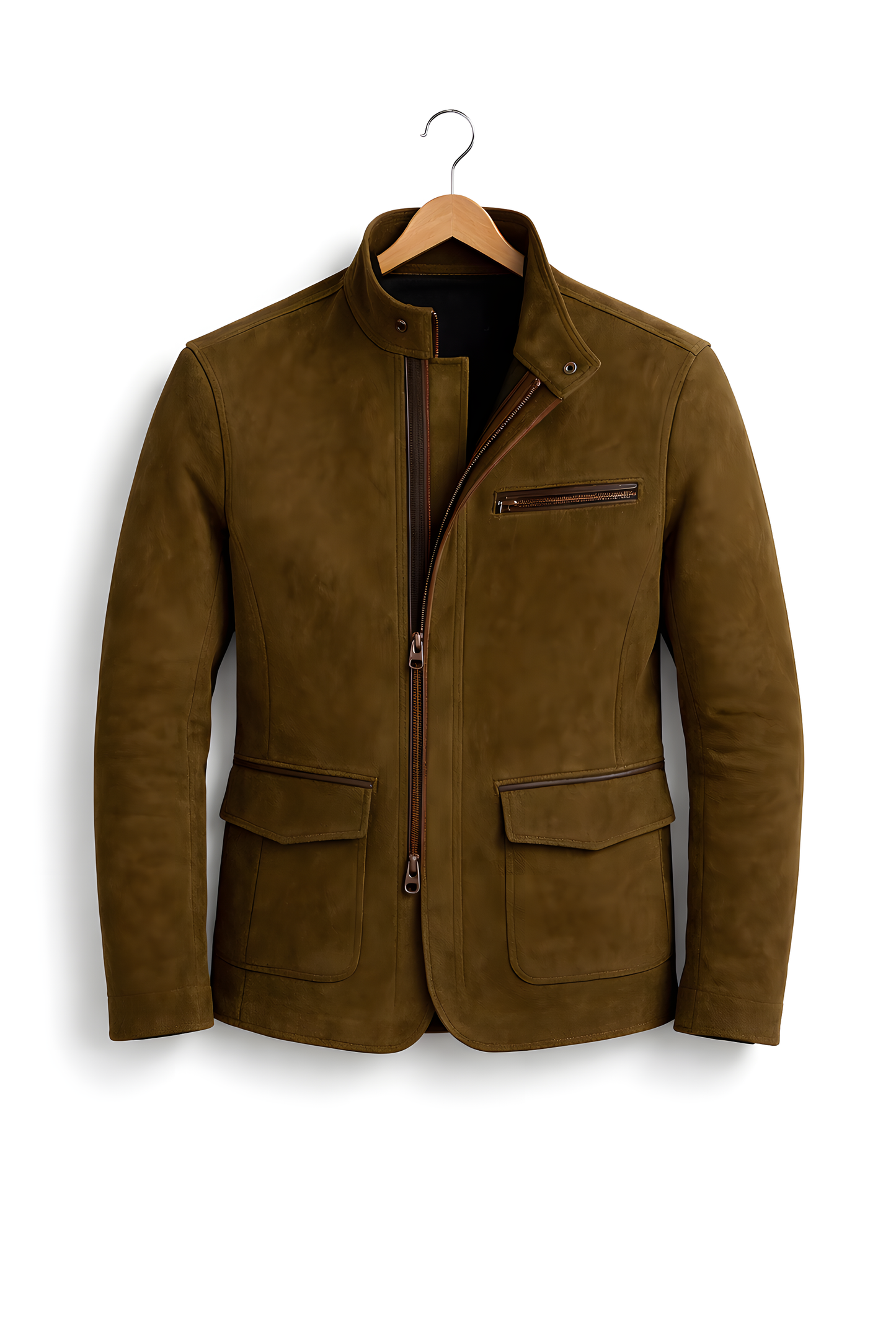 Suede Stand Collar Utility Jacket