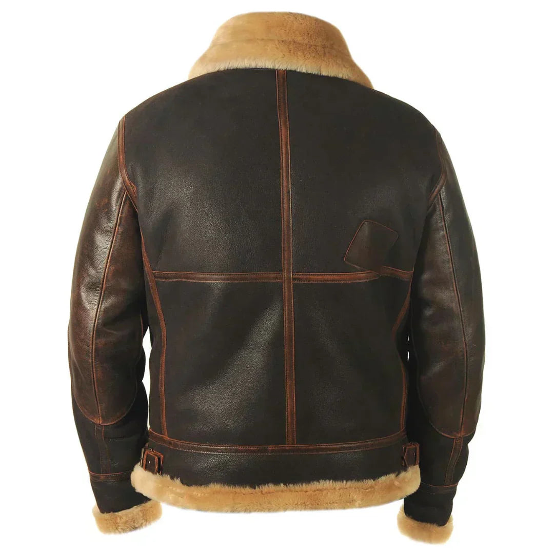 Men’s Dark Coated Textile Aviator Jacket with Shearling Style Collar