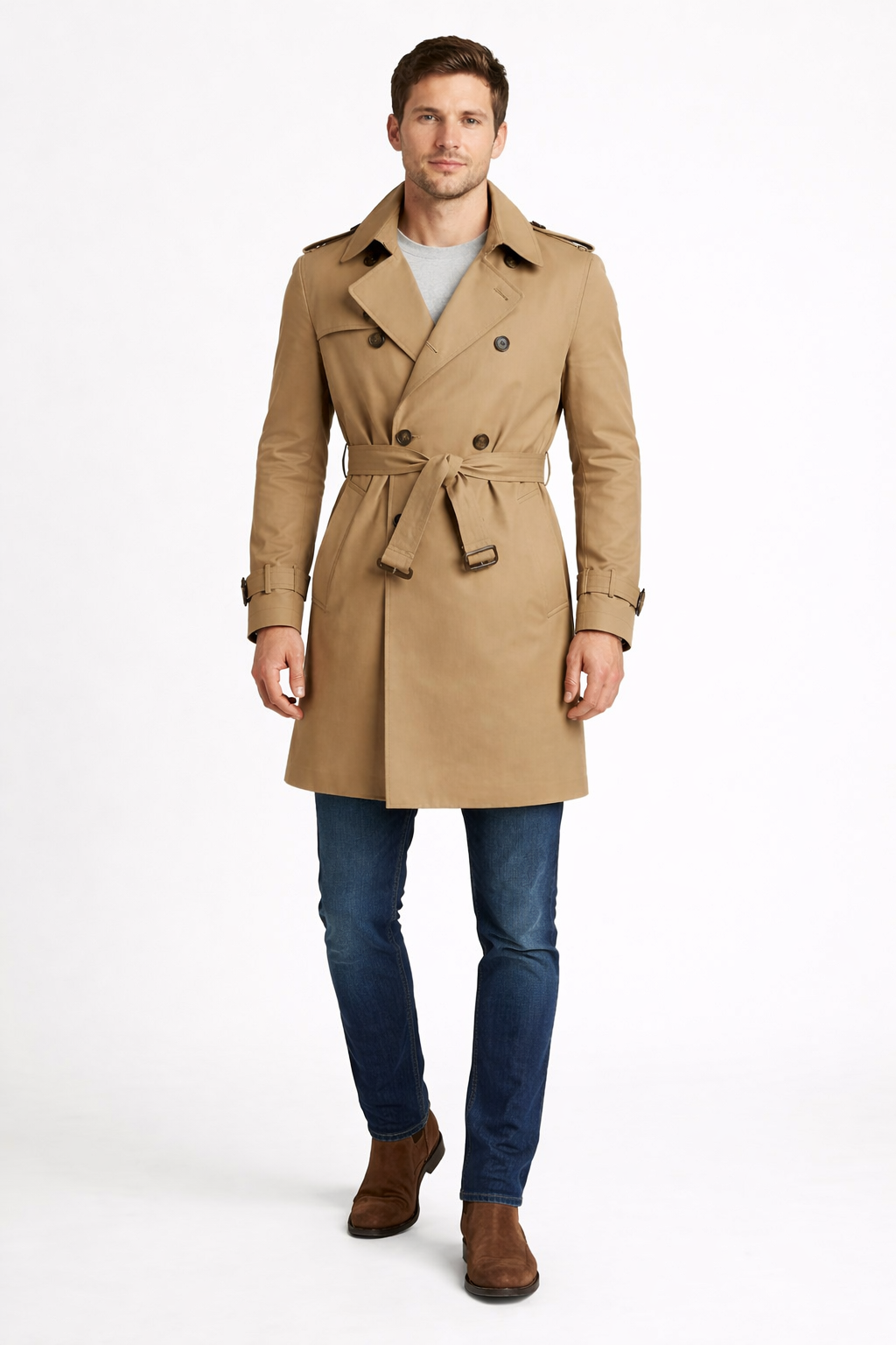 Men’s Long Belted Trench Style Coat